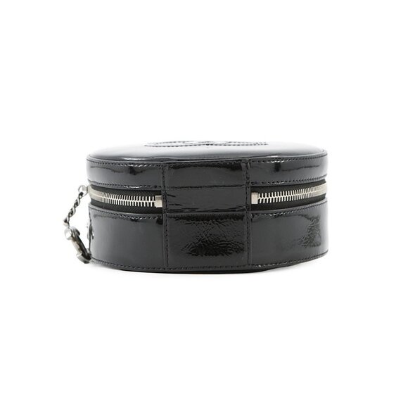 CHANEL Double Chain Round Shoulder Bag Patent Leather Black - Picture 6 of 15